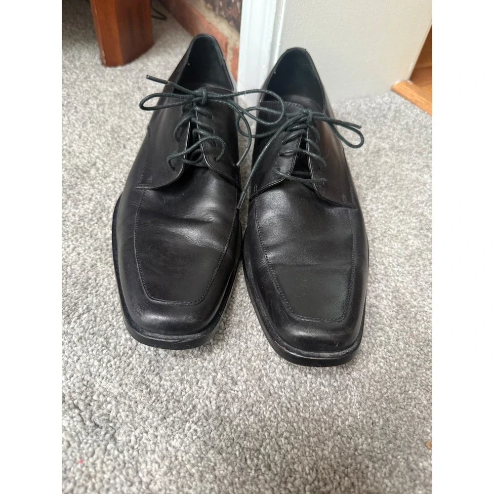 Hugo Boss Mens Black Leather Square Toe Derby Dress Shoes Size 10.5 US